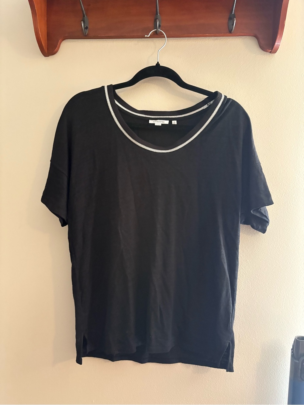 Chico's Black Short-Sleeve Tee with Silver Trim